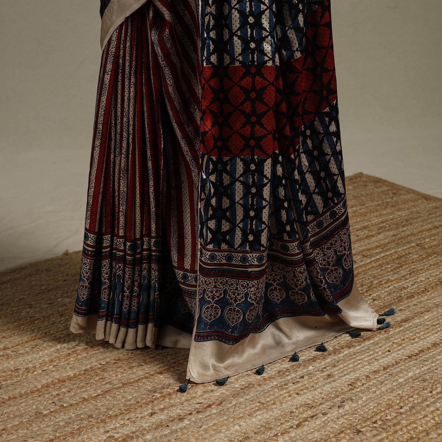 Natural dyed hand modal silk saree with tassels 18