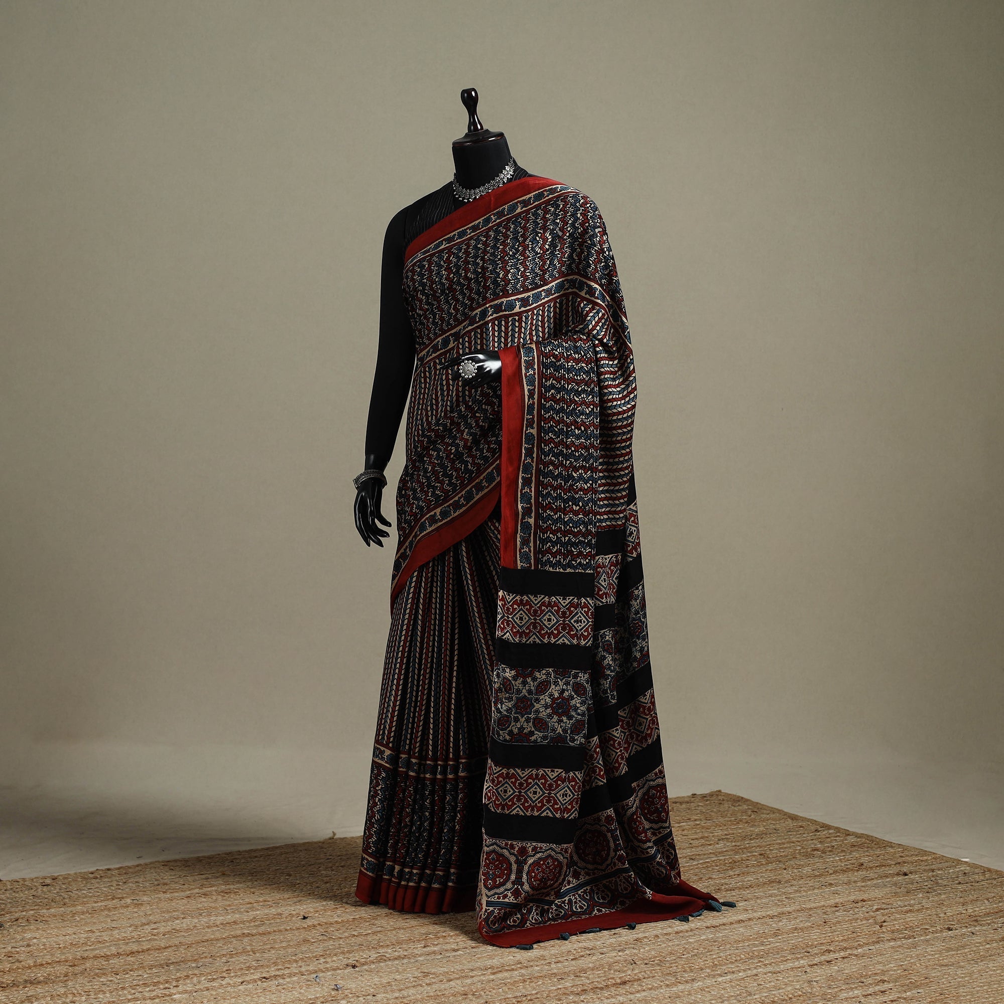 Natural dyed hand modal silk saree with tassels 13