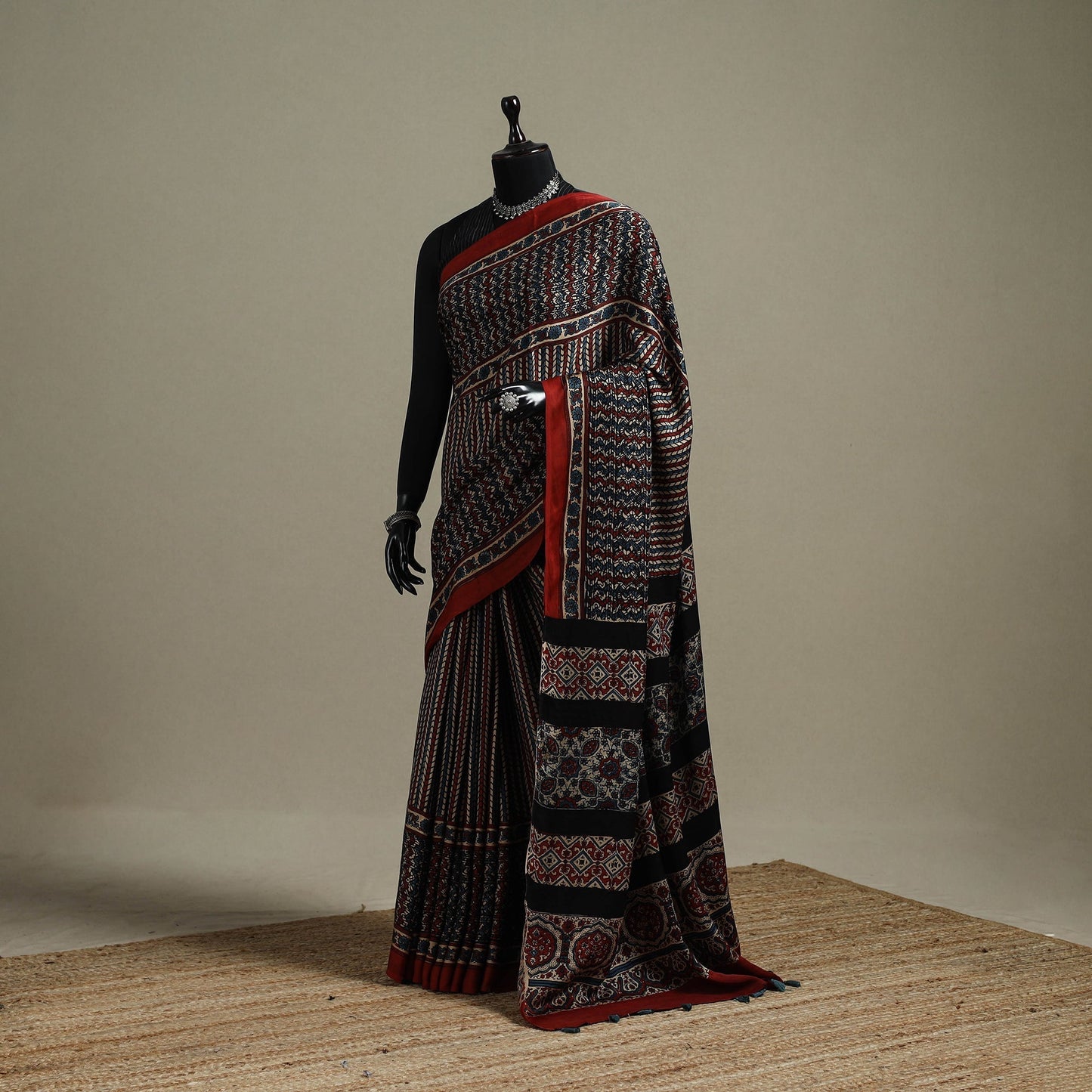 Natural dyed hand modal silk saree with tassels 13