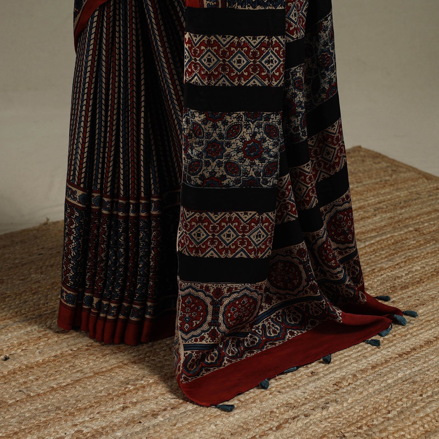 Natural dyed hand modal silk saree with tassels 13