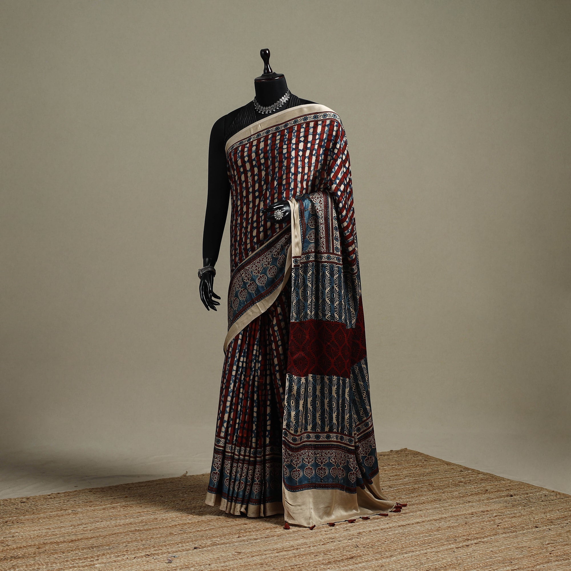 Natural dyed hand modal silk saree with tassels 15