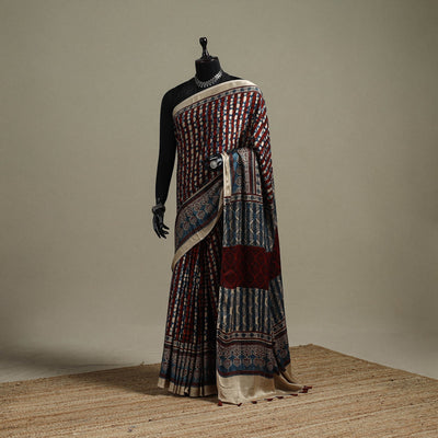Natural dyed hand modal silk saree with tassels 15
