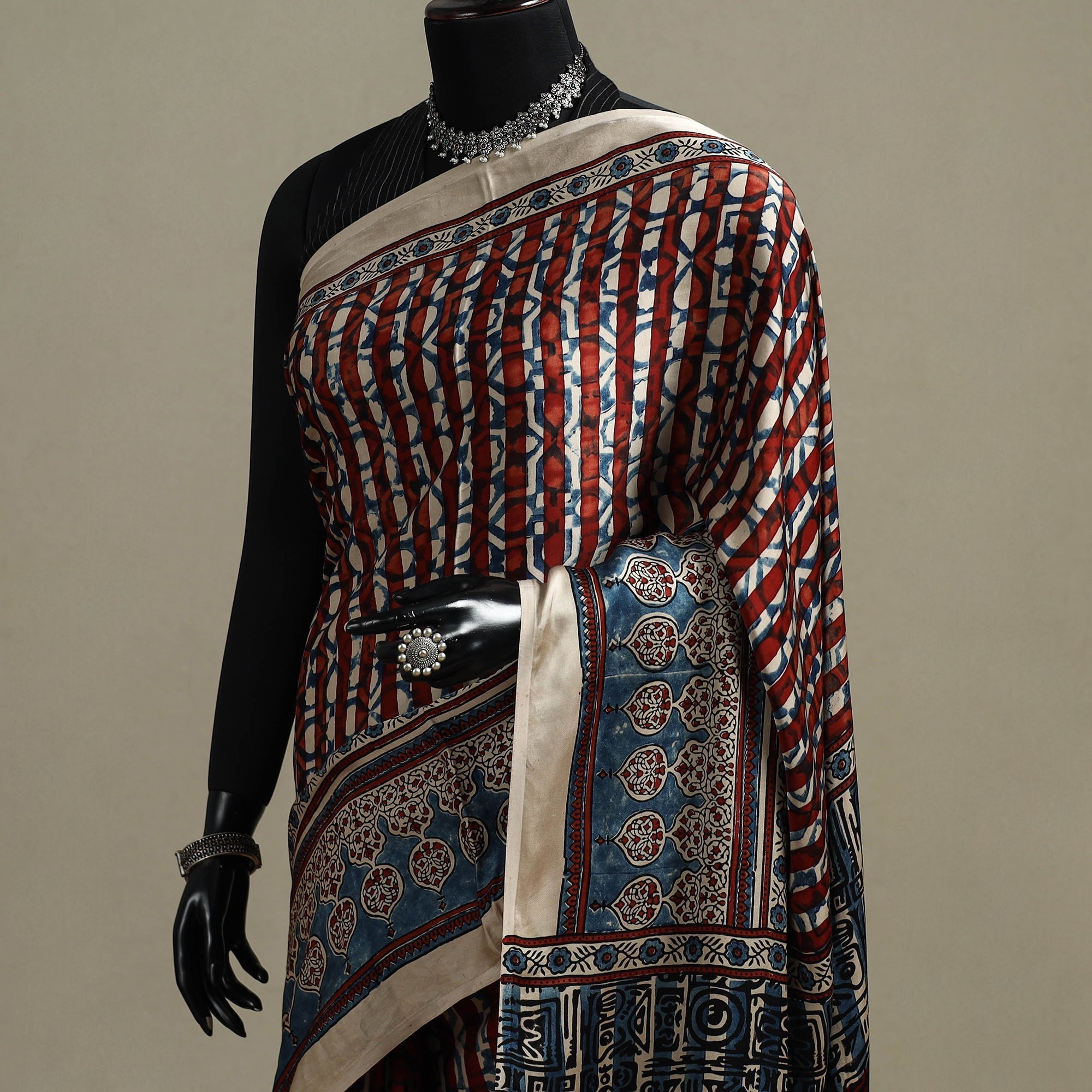 Natural dyed hand modal silk saree with tassels 12