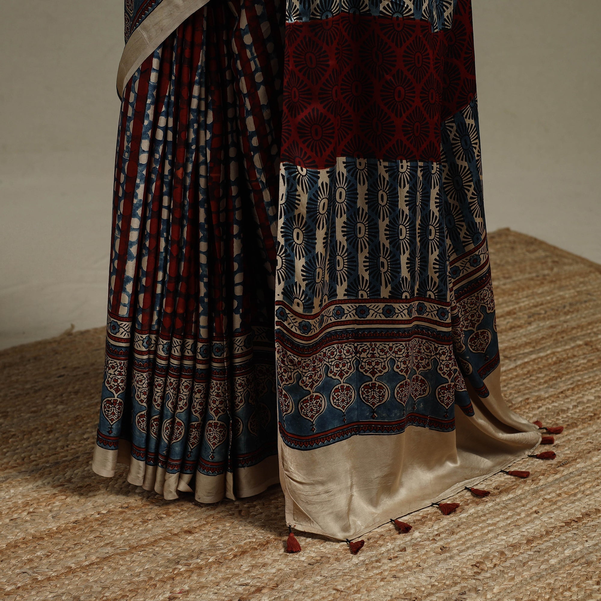 Natural dyed hand modal silk saree with tassels 15