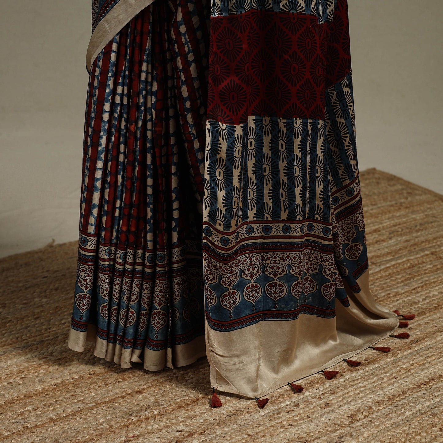 Natural dyed hand modal silk saree with tassels 15