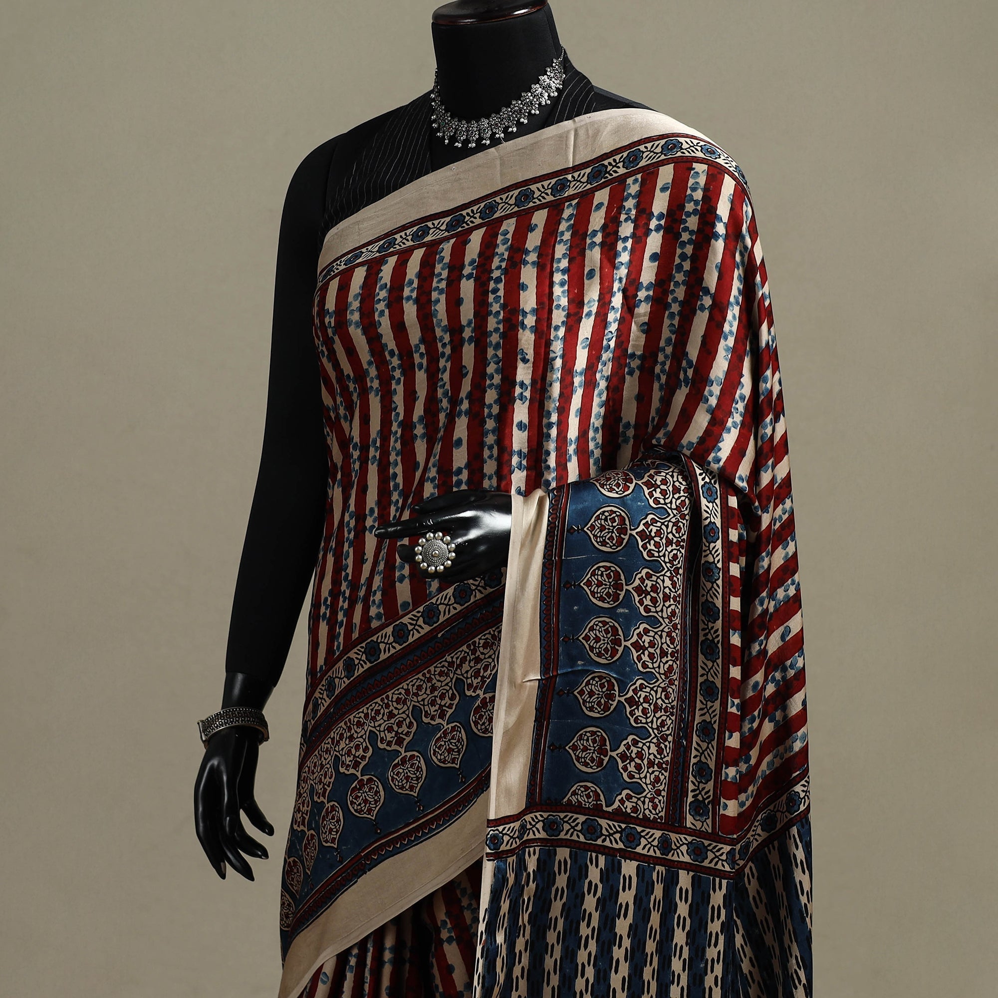 Natural dyed hand modal silk saree with tassels 11