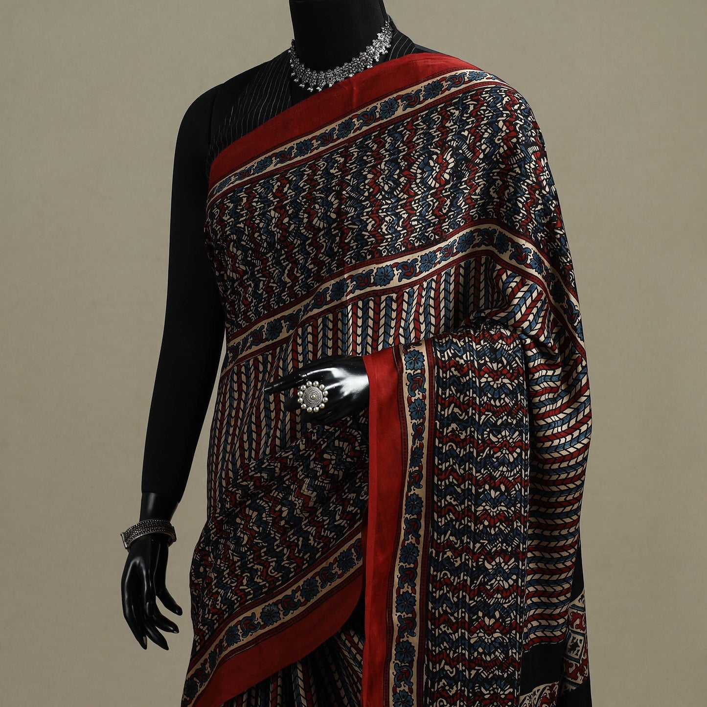 Natural dyed hand modal silk saree with tassels 13