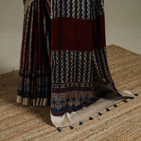 Natural dyed hand modal silk saree with tassels 11