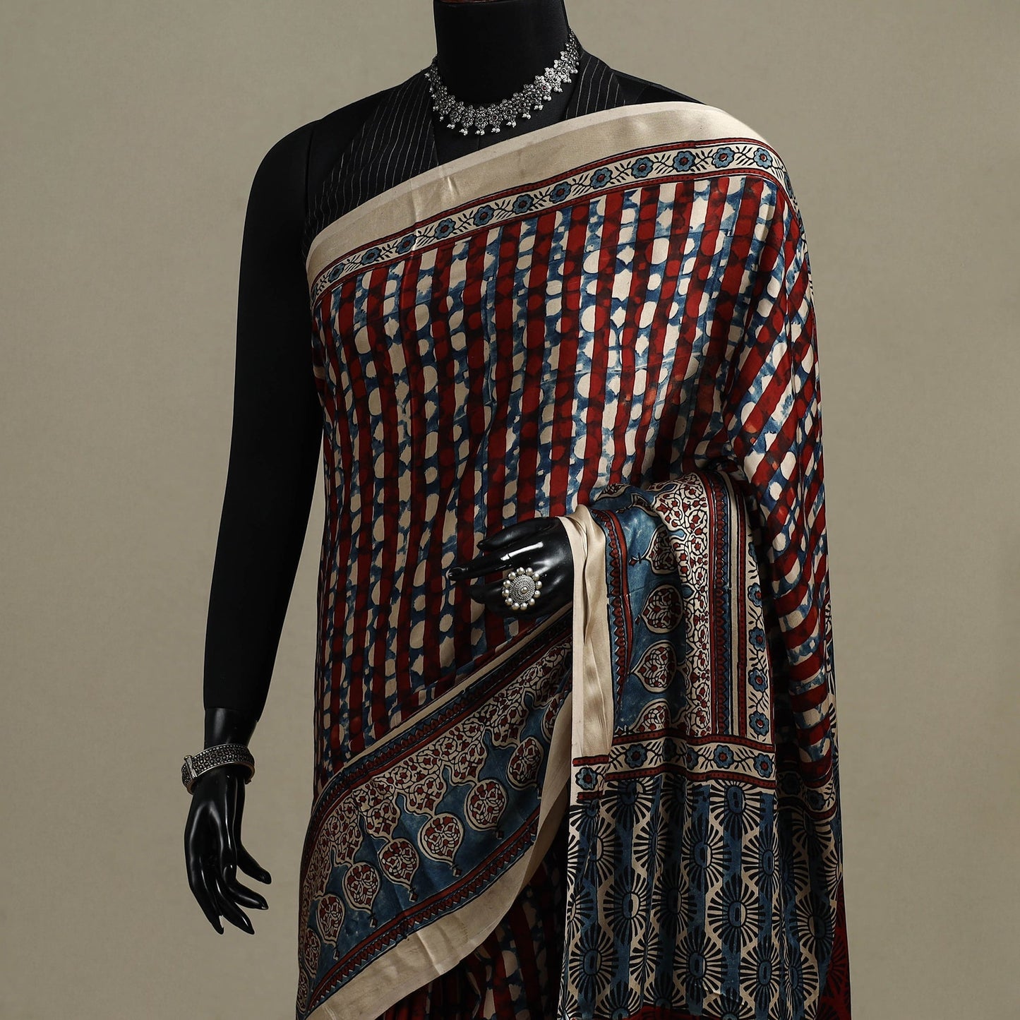 Natural dyed hand modal silk saree with tassels 15