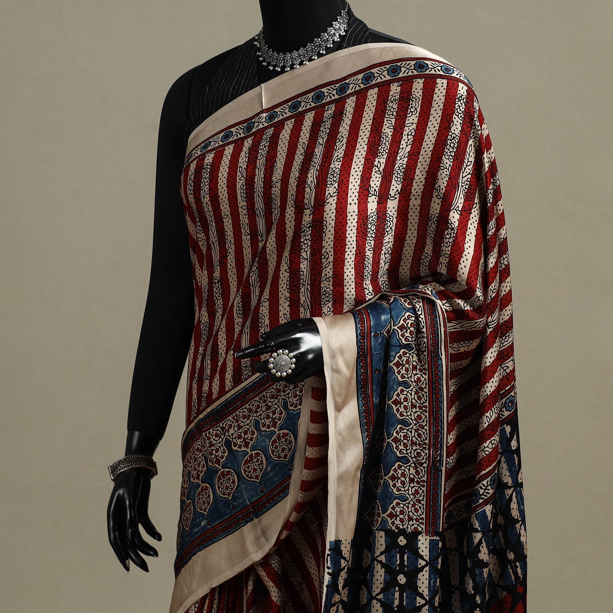 Natural dyed hand modal silk saree with tassels 18