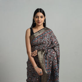  Natural Dyed Hand Block Print Dola Silk Ajrakh Saree