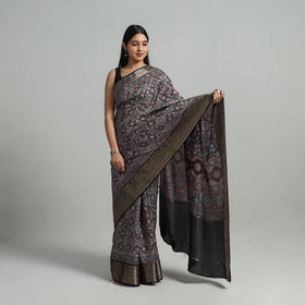  Natural Dyed Hand Block Print Dola Silk Ajrakh Saree