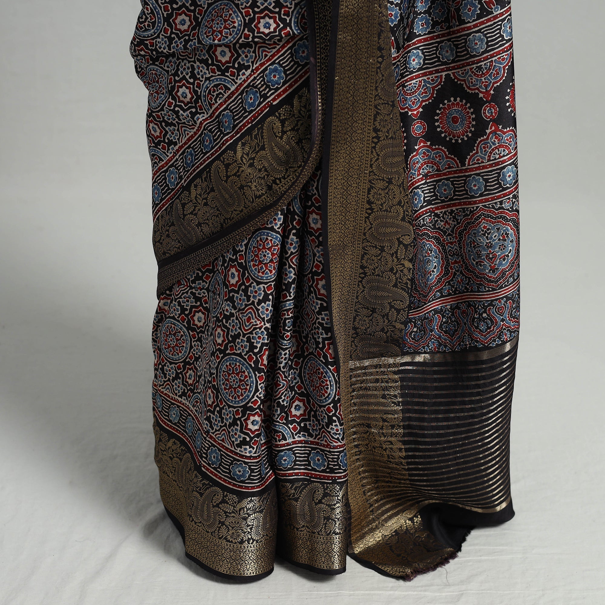  Natural Dyed Hand Block Print Dola Silk Ajrakh Saree