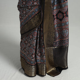  Natural Dyed Hand Block Print Dola Silk Ajrakh Saree