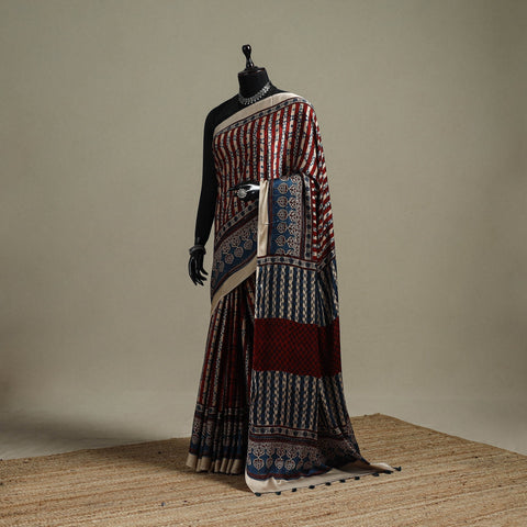 Natural dyed hand modal silk saree with tassels 11