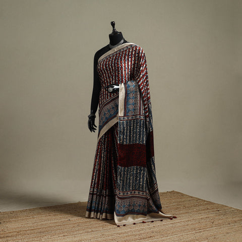 Natural dyed hand modal silk saree with tassels 12