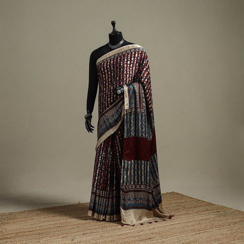 Natural dyed hand modal silk saree with tassels 15