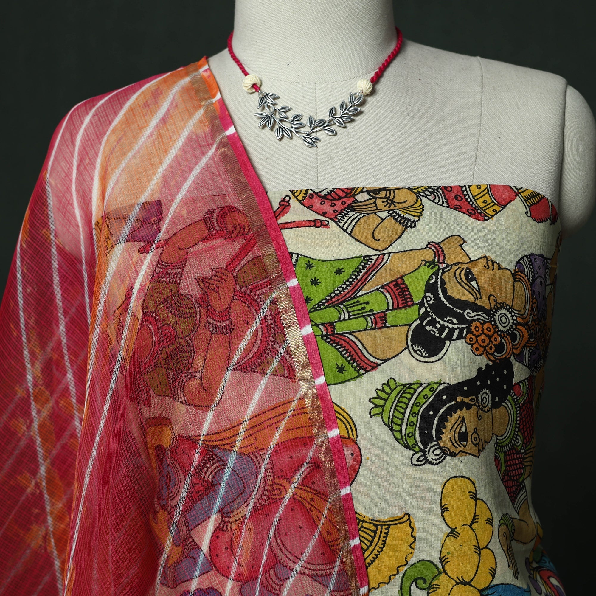 Natural dyed handloom chanderi silk handpainted