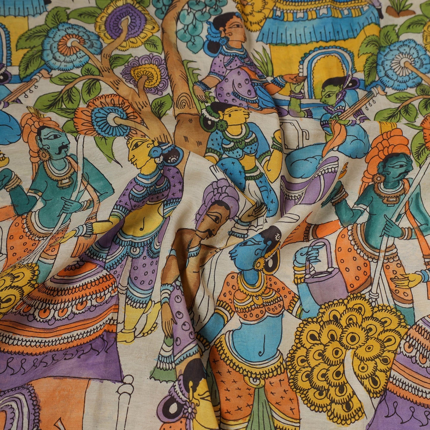 Natural dyed handloom chanderi silk handpainted