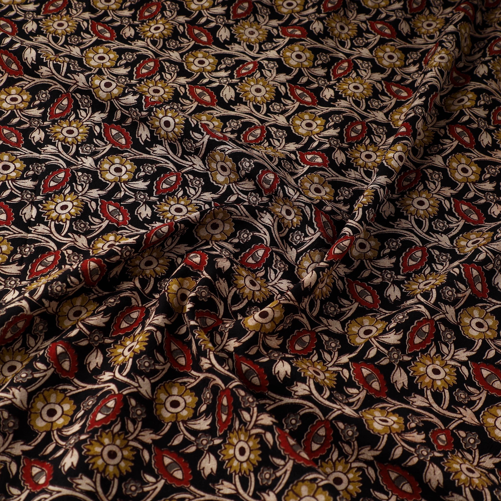 Multicolor Natural Dyed Block Print Kalamkari Cotton Fabric