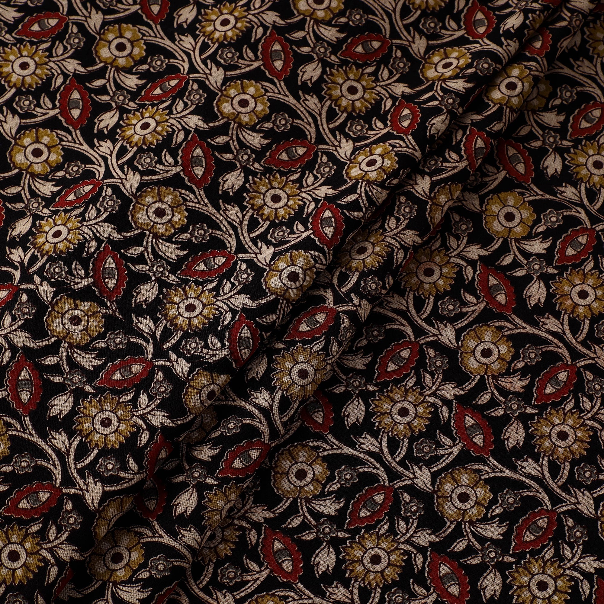 Multicolor Natural Dyed Block Print Kalamkari Cotton Fabric
