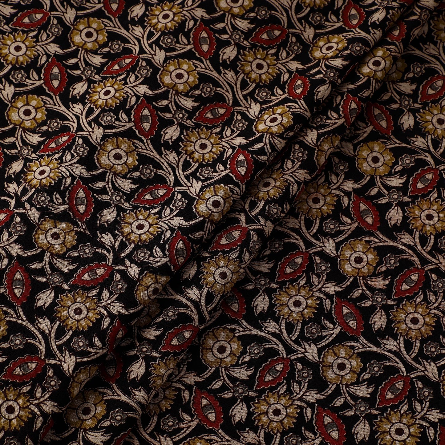 Multicolor Natural Dyed Block Print Kalamkari Cotton Fabric