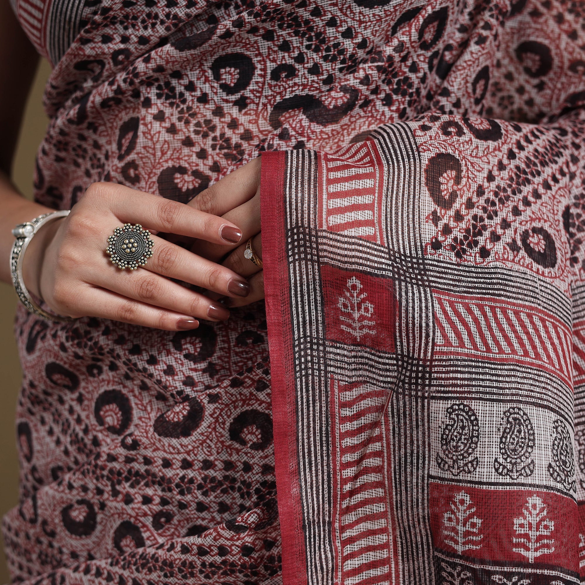 Multicolor - natural dyed kota doria cotton bagh saree 01