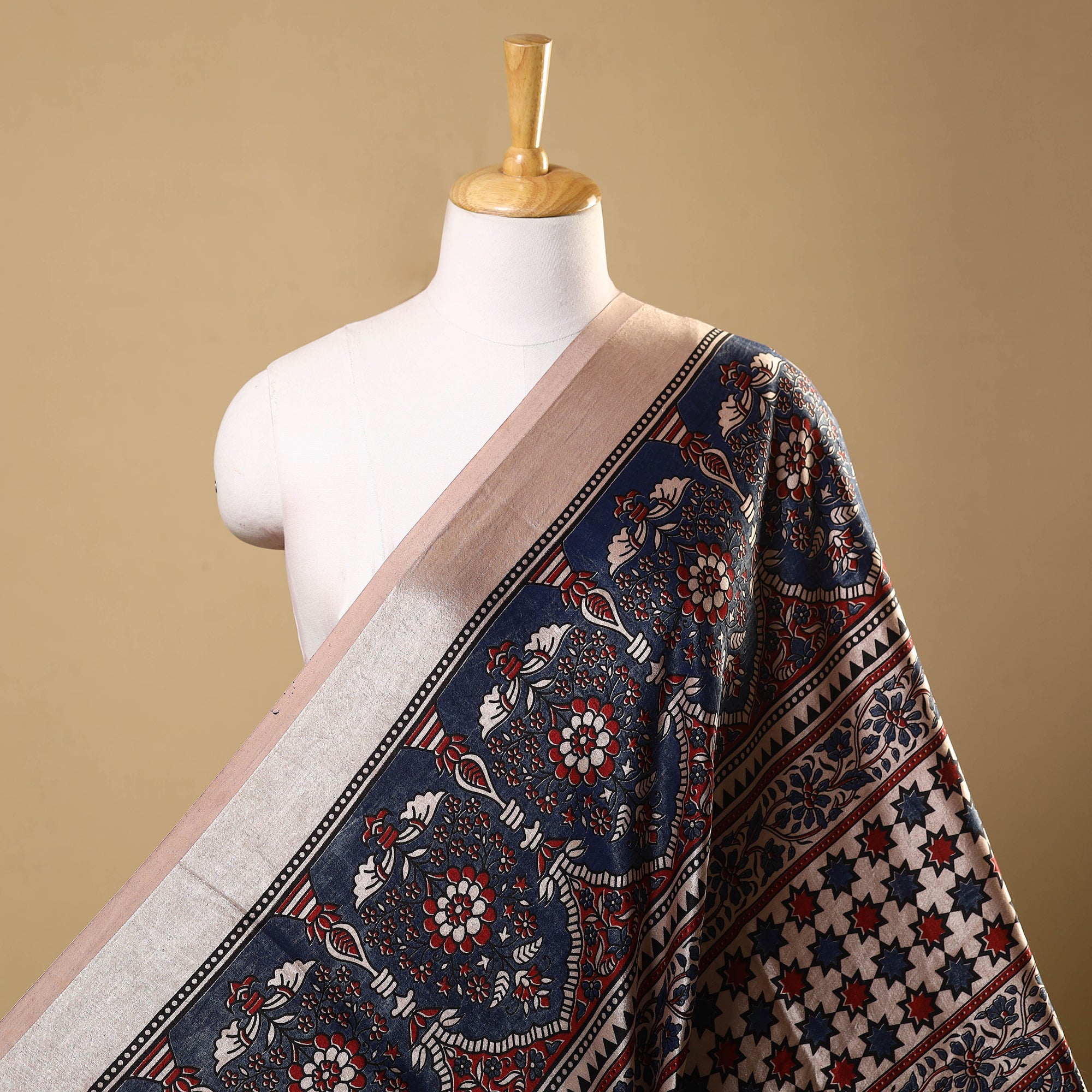 Multicolor Natural Dyed Mashru Silk Ajrakh Print Fabric