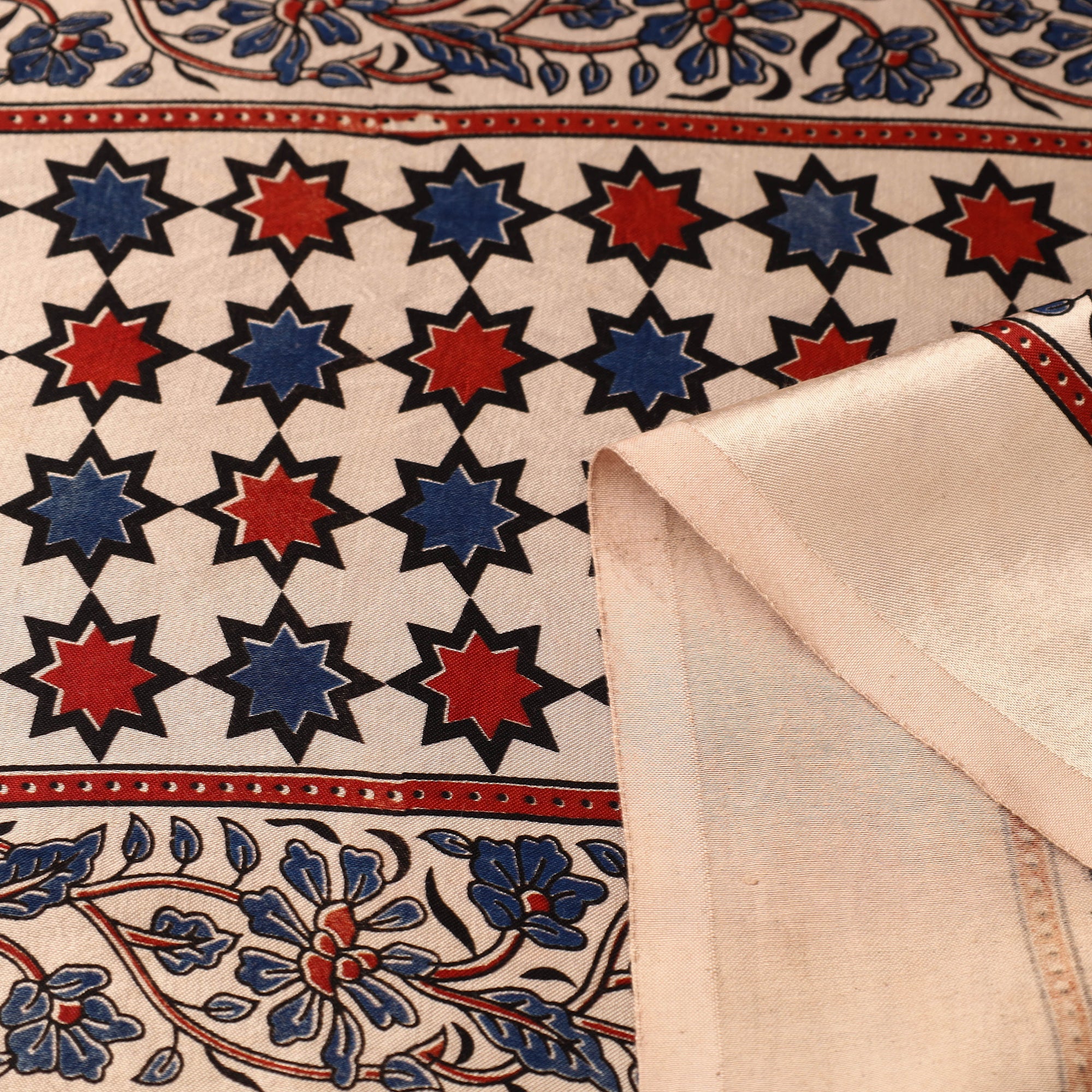 Multicolor Natural Dyed Mashru Silk Ajrakh Print Fabric