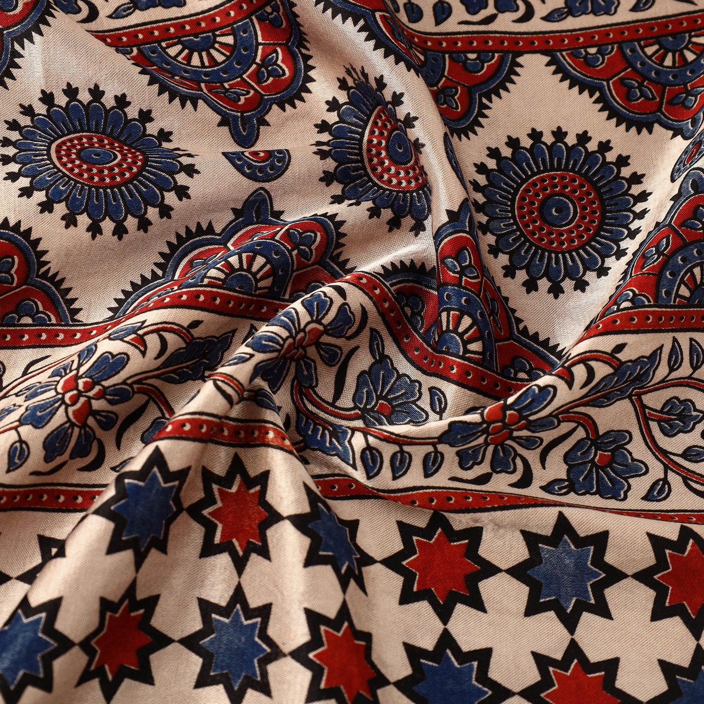 Multicolor Natural Dyed Mashru Silk Ajrakh Print Fabric