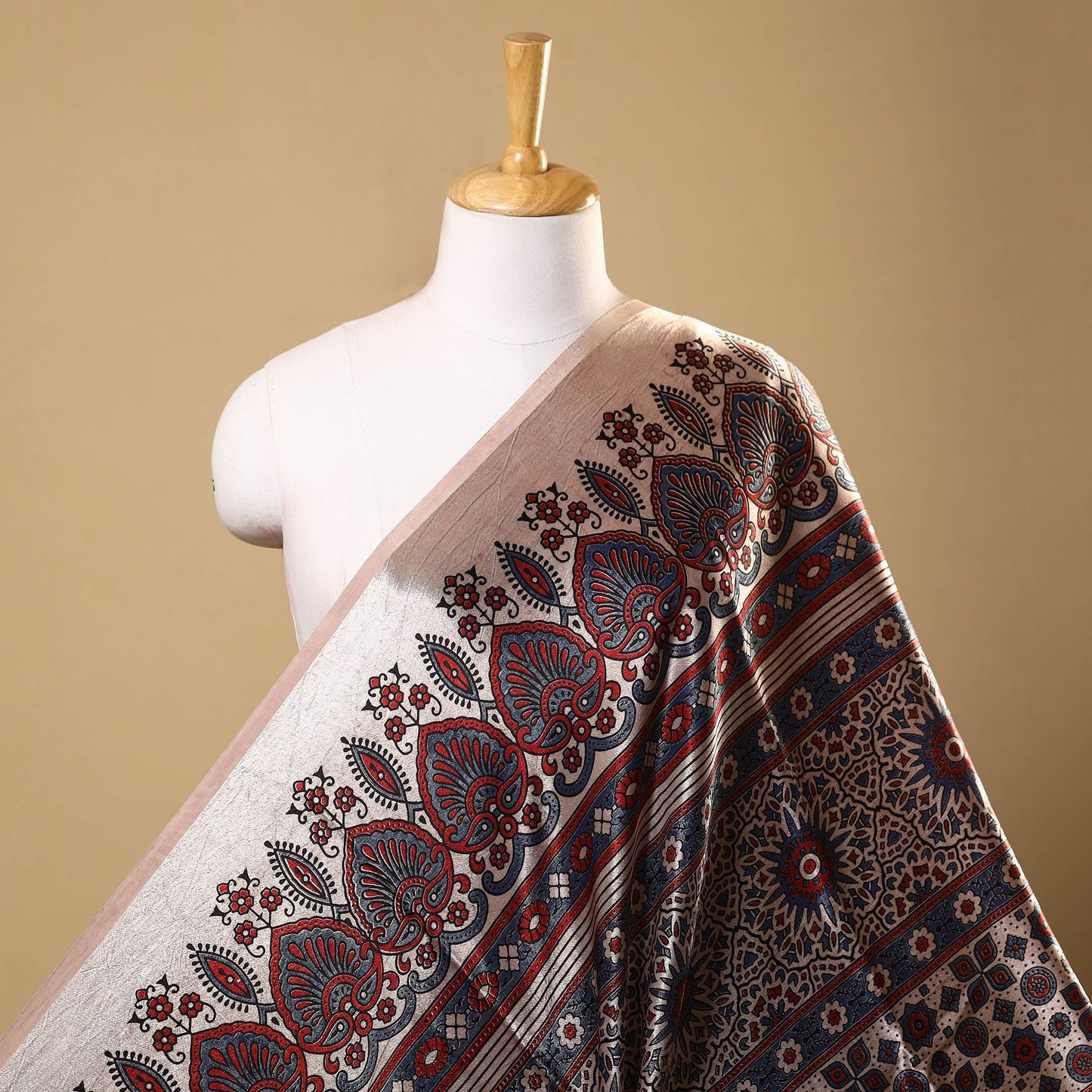 Multicolor Natural Dyed Mashru Silk Ajrakh Print Fabric