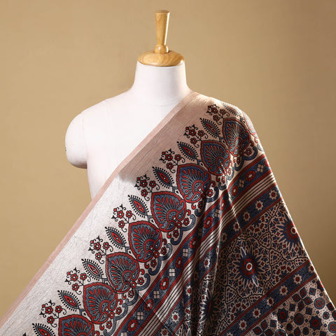 Multicolor Natural Dyed Mashru Silk Ajrakh Print Fabric