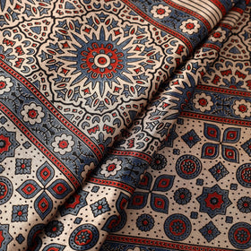 Multicolor Natural Dyed Mashru Silk Ajrakh Print Fabric