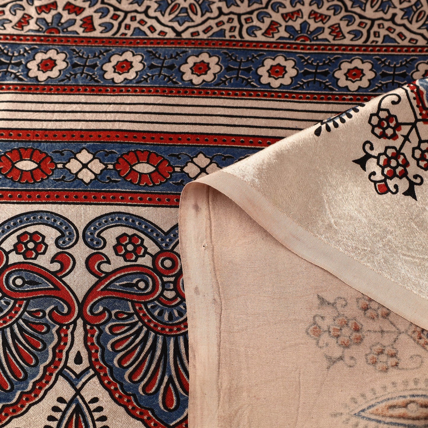 Multicolor Natural Dyed Mashru Silk Ajrakh Print Fabric