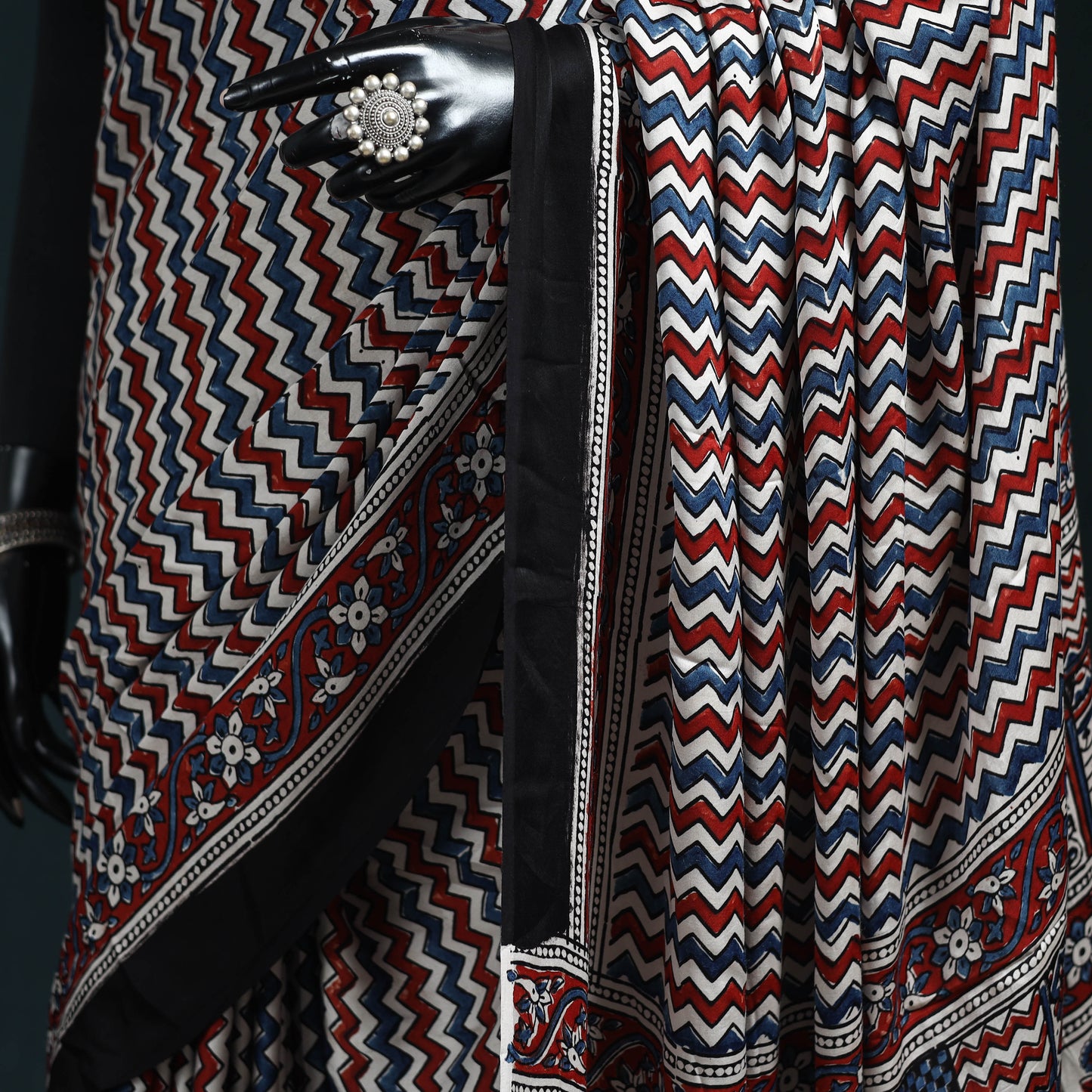 Natural dyed modal silk kutch hand block print ajrakh saree