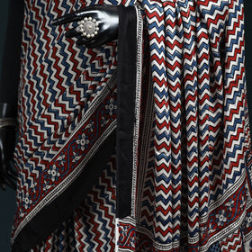 Natural dyed modal silk kutch hand block print ajrakh saree