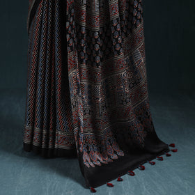 Natural dyed modal silk kutch hand block print ajrakh saree