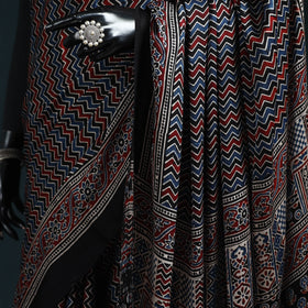 Natural dyed modal silk kutch hand block print ajrakh saree