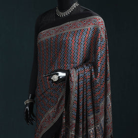 Natural dyed modal silk kutch hand block print ajrakh saree