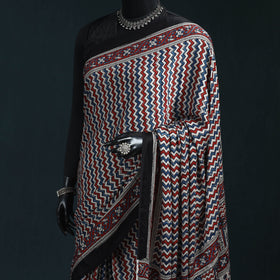 Natural dyed modal silk kutch hand block print ajrakh saree