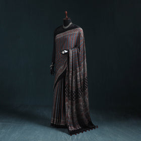 Natural dyed modal silk kutch hand block print ajrakh saree