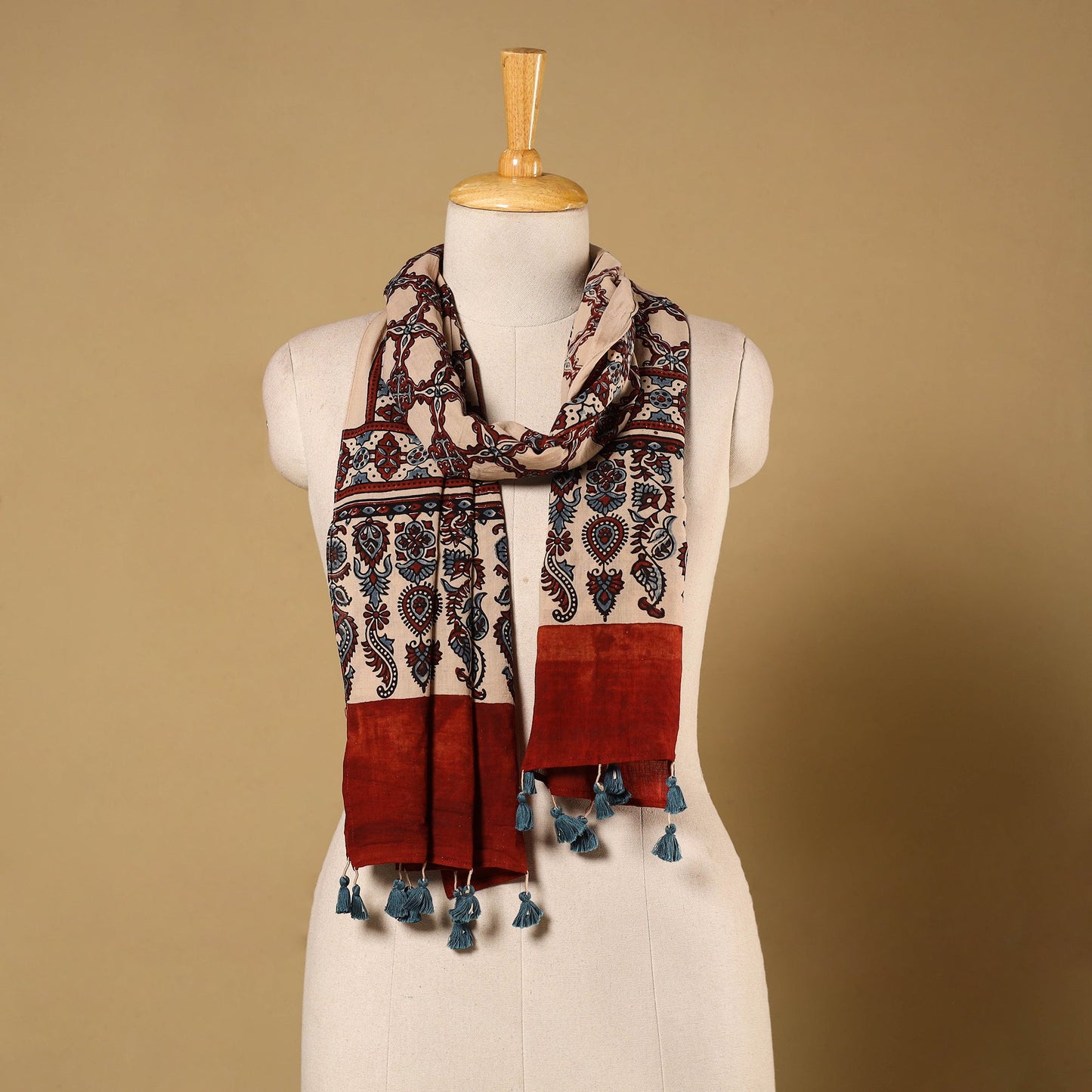 Multicolor Natural Dyed Block Print Mul Cotton Ajrakh Stole