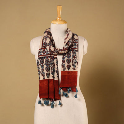 Multicolor Natural Dyed Block Print Mul Cotton Ajrakh Stole