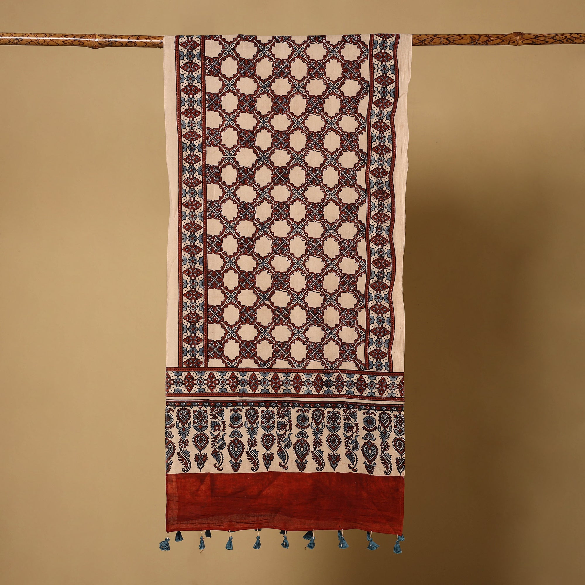 Multicolor Natural Dyed Block Print Mul Cotton Ajrakh Stole