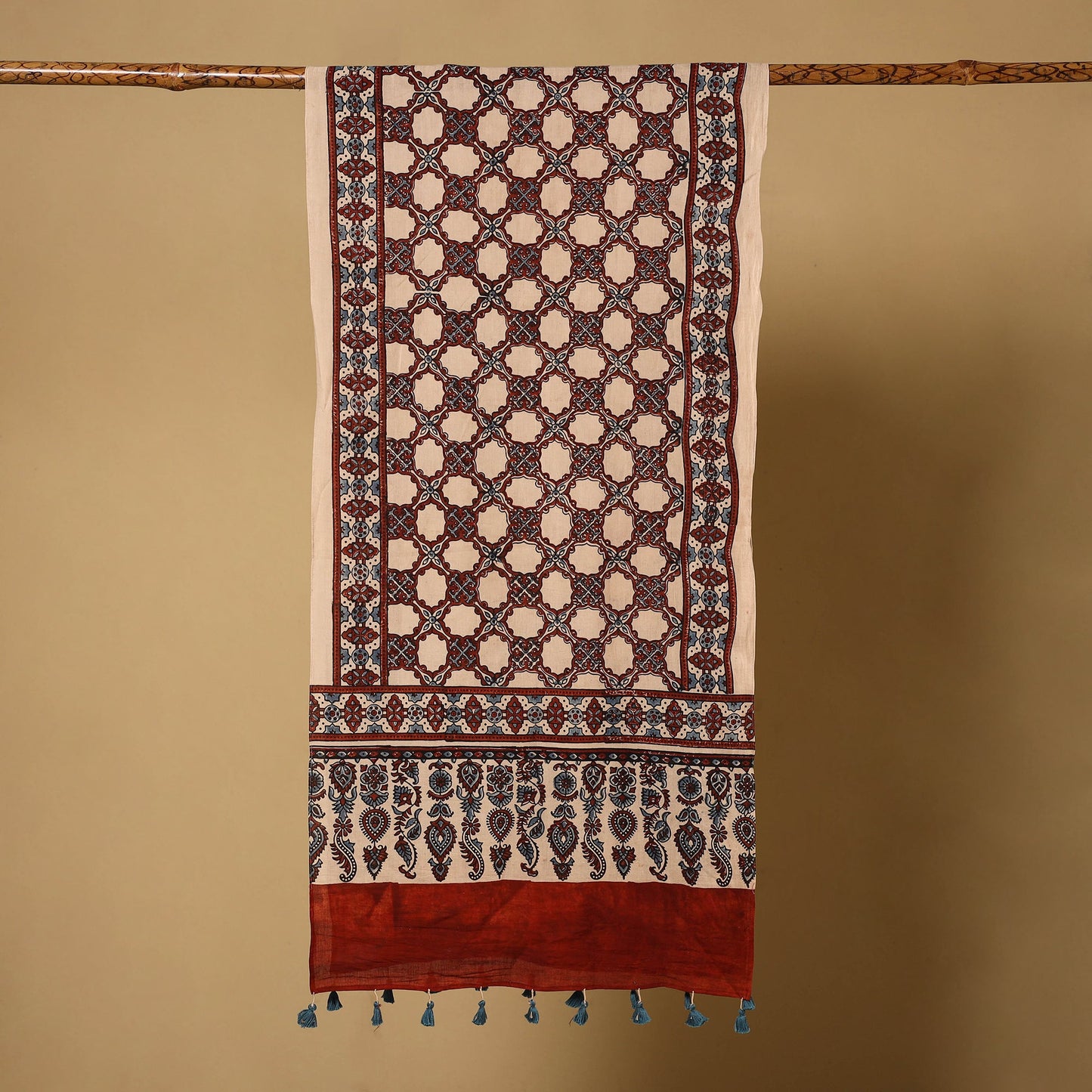 Multicolor Natural Dyed Block Print Mul Cotton Ajrakh Stole