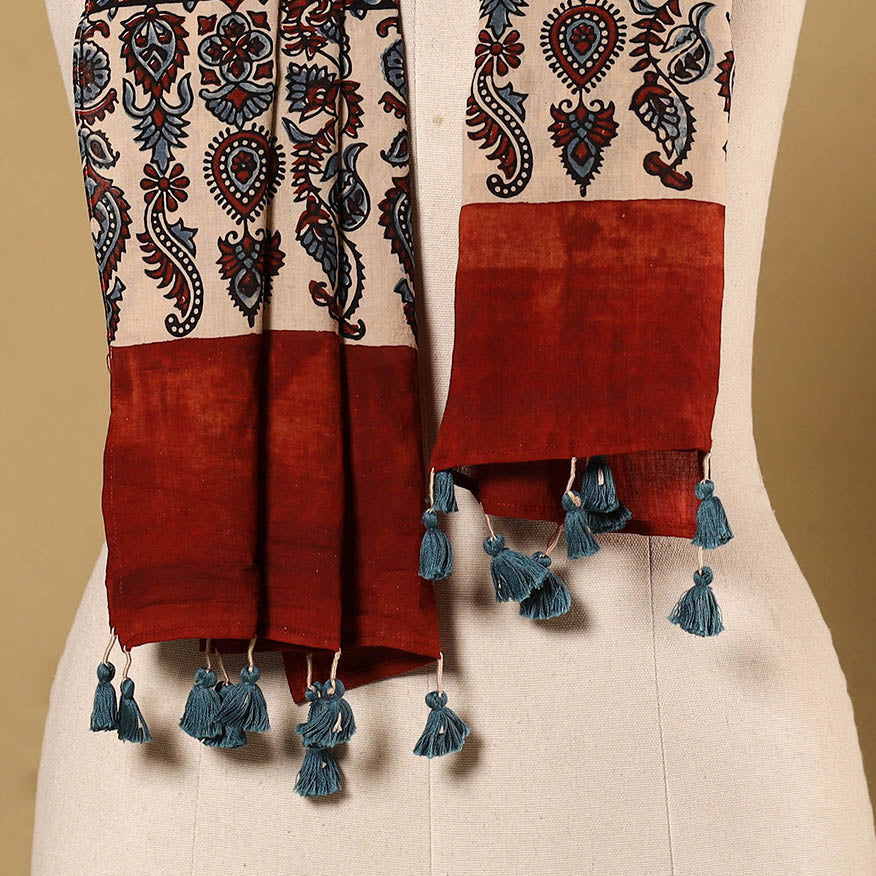 Multicolor Natural Dyed Block Print Mul Cotton Ajrakh Stole