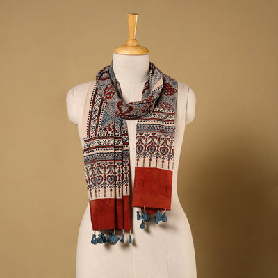 Multicolor Natural Dyed Block Print Mul Cotton Ajrakh Stole