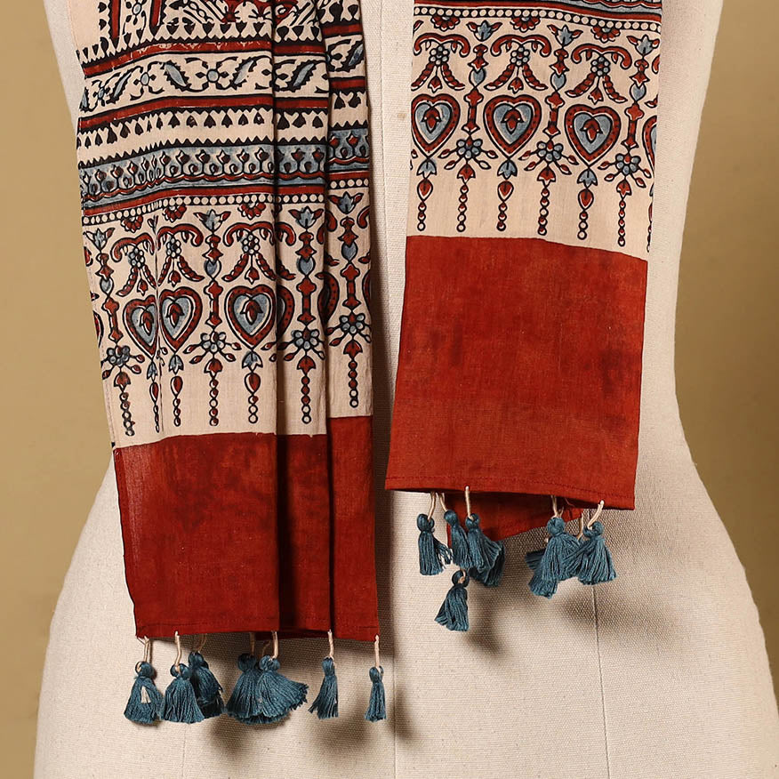 Multicolor Natural Dyed Block Print Mul Cotton Ajrakh Stole