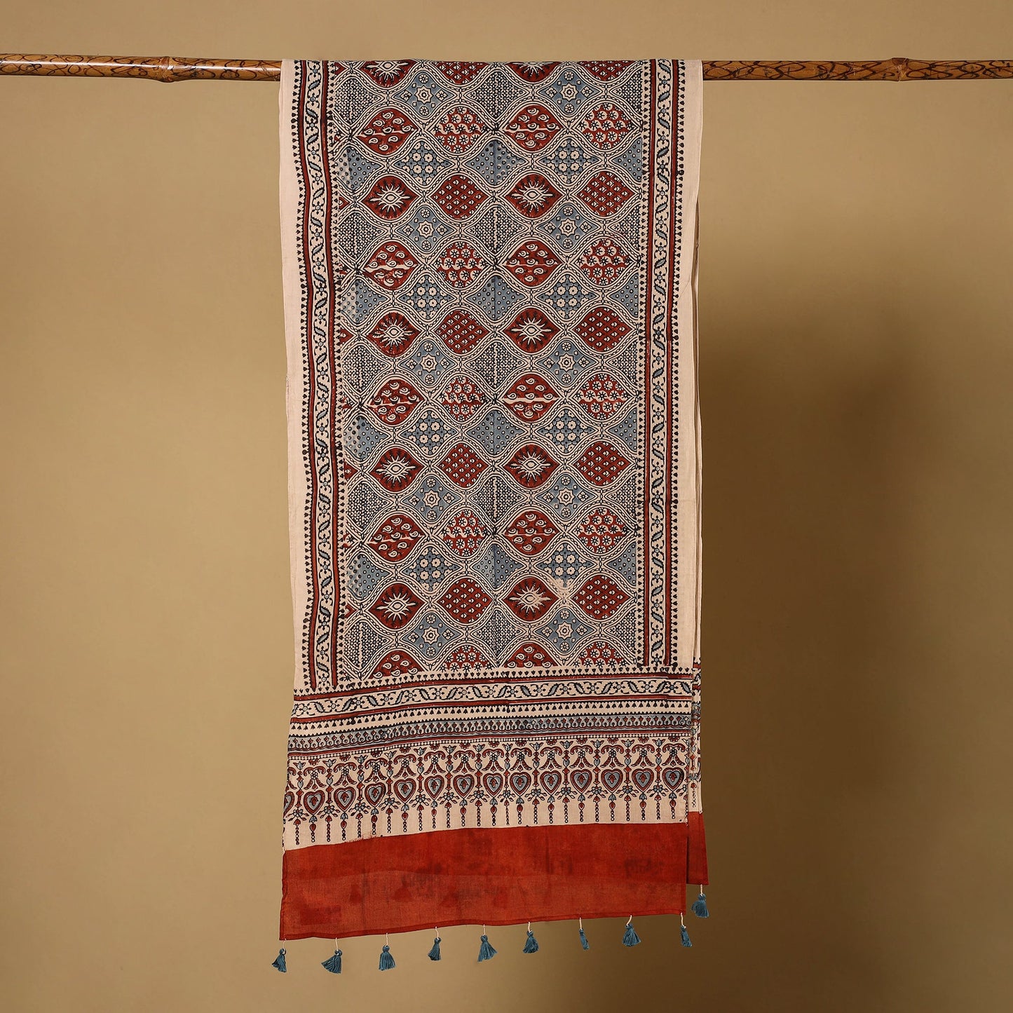 Multicolor Natural Dyed Block Print Mul Cotton Ajrakh Stole