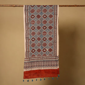 Multicolor Natural Dyed Block Print Mul Cotton Ajrakh Stole